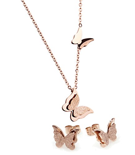 Product Cover WDSHOW Rose Gold Stainless Steel Butterfly Pendant Necklace 16-18 inch