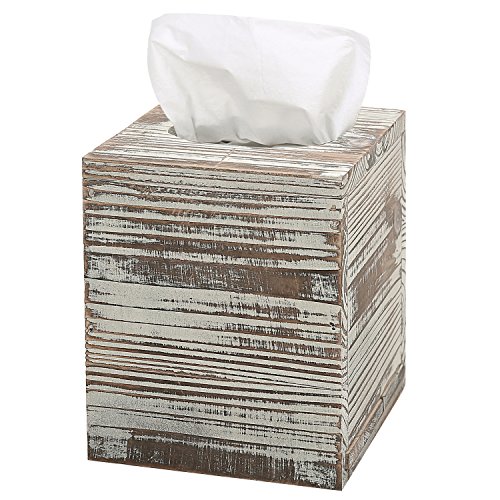 Product Cover MyGift Rustic Torched Barnwood Brown Square Tissue Box Cover with Slide-Out Bottom Panel