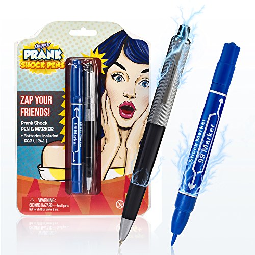Product Cover Shock Pen and Marker Prank Set 2-in-1 Funny Pens Gag Gift - Fool Friends and Make Family Laugh with Electric Shocking Practical Joke Toys - April Fools' Day Trick Shocks and Really Writes - Pack of 2
