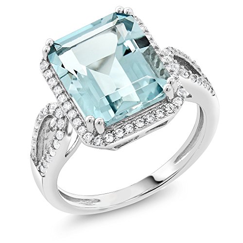 Product Cover Gem Stone King Sterling Silver Simulated Aquamarine Antique Women's Ring (5.00 cttw Emerald Cut Available 5,6,7,8,9)