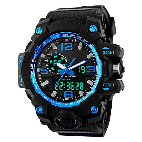 Product Cover Ireloj Men's Large Dual Dial Analog Digital Quartz lectronic Sport Watch Water Resistant,Blue
