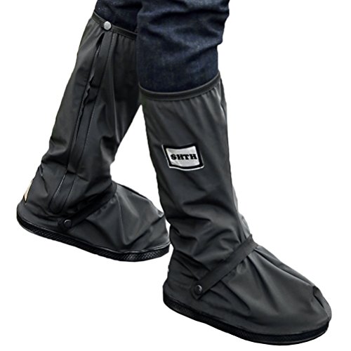 Product Cover USHTH Black Waterproof Rain Boot Shoe Cover with reflector (1 Pair) (Black-M(11.2inch))