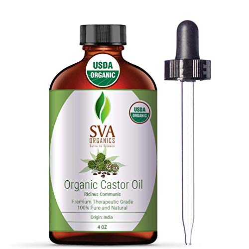 Product Cover Castor Oil With Dropper - 100% Pure Natural ,Cold Pressed ,Hexane Free Oil by SVA Organics -Used for Eyelashes ,Eyebrows ,Hair Growth ,Skin ,Reduces Joint Pain/Arthritis (4 OZ (118 ML))