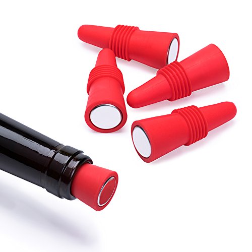 Product Cover OHMAXHO Wine Stoppers (Set of 5), Silicone Reusable Wine Bottle stopper and Beverage Bottle Stoppers, Red