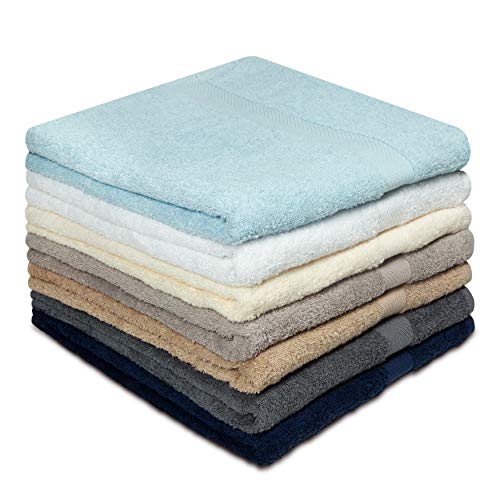 Product Cover Cotton Craft - 7 Pack Multi Color Bath Towels- 100% Ringspun Cotton- 27 x 52 inches -Light Weight 450 Grams- Quick Drying & Absorbent- Colors - Ivory, Light Blue, White, Linen, Mercury, Charcoal, Navy