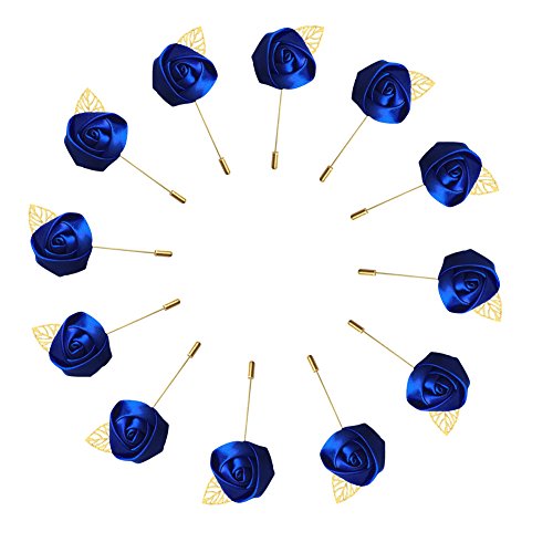 Product Cover WeddingBobDIY 12Pieces/lot Groom Boutonniere Wedding Silk Rose(3.5cm) Flowers Accessories Prom Pin Man Suit Decoration Royal Blue