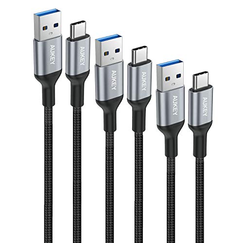 Product Cover AUKEY USB C Cable to USB 3.0 A Braided Nylon [ 3 Pack, 6ft 3ft 1ft ] Fast Charging USB Type C Cable for Samsung Galaxy S10 S10+ S10e Fold Note 9 S9 Note 8 S8 S8+, LG V30 G6, Google Pixel 2XL, HTC U11