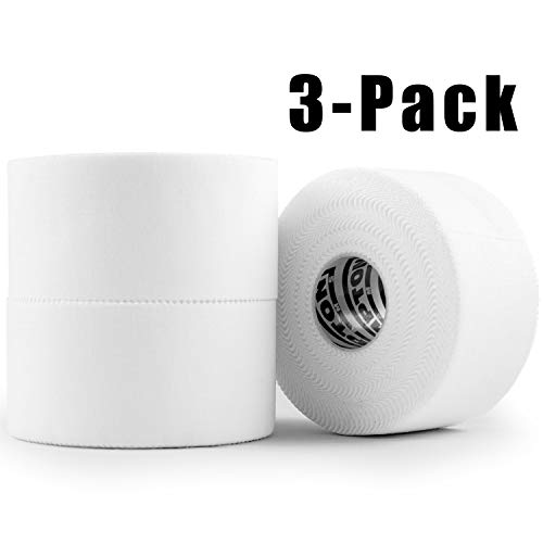 Product Cover White Athletic Sports Tape VERY Strong EASY Tear NO Sticky Residue BEST TAPE for Athlete & Medical Trainers. PERFECT on bat, Lacrosse / Hockey stick, Lifters, Climbers & Boxing (White, 3-Pack)