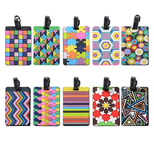 Product Cover MerryNine Luggage Tags, Cool Luggage Tags, Bright Color Mosaic Pattern Durable Tag ID Holder for Suitcase, Set of 10 (10 Color Mixed)