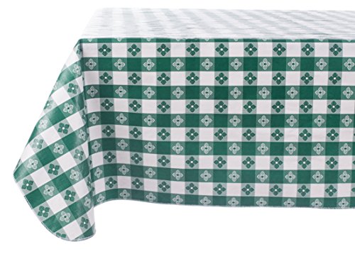 Product Cover Yourtablecloth Checkered Vinyl Tablecloth with Flannel Backing for Restaurants, Picnics, Bistros, Indoor and Outdoor Dining (Green and White, 52X70 Rectangle/Oblong)