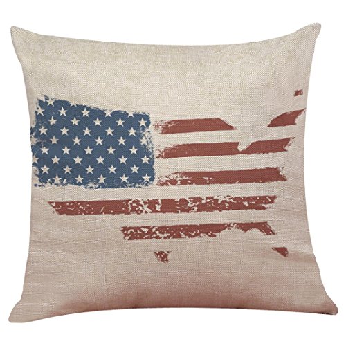 Product Cover Independence Day Pillow Case 18x18, Elevin(TM) New Vintage Patriotic American Flag Pillow Cases Cotton Linen Sofa Cushion Cover Home Decor