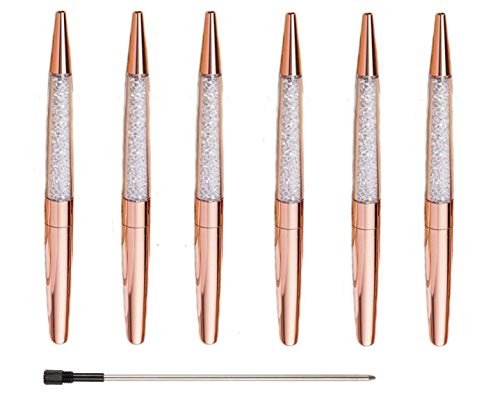 Product Cover Ubabe Rose Gold Pen Bling Diamond Pens Fine Black Ink Pen-6 Pack and 6 Extra Refills (Rose Gold Metal Pen 6 Pack)