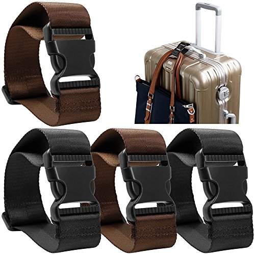 Product Cover 4 Pack Add a Bag Luggage Strap, AFUNTA Adjustable Travel Suitcase Belt Attachment Accessories for Connect Your Three Luggage Together - Black/Brown