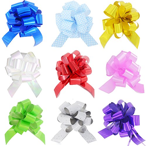 Product Cover HONGJUYUAN  Wrapping Ribbon Pull Bows for  Wedding, Party, Birthday, Car, Holiday, Presents, Bags, Baskets, Bottles Decorations 9 Pieces in Different Color