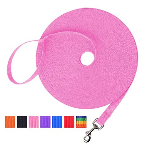 Product Cover Hi Kiss Dog/Puppy Obedience Recall Training Agility Lead - 15ft 20ft 30ft 50ft 100ft Training Leash - Great for Training, Play, Camping, or Backyard - Pink 50ft