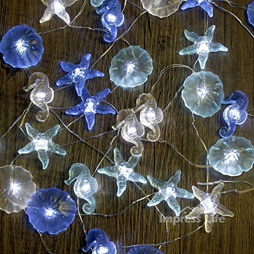 Product Cover Impress Life Nautical Theme Decorative String Lights, Under The Sea Sand Dollars Seahorse Beach Lights Battery&USB Plug in with Remote 10 ft 30 LEDs for Covered Outdoor Camping Wedding Birthday Party