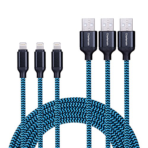 Product Cover Charlemain Lightning Cable 3Pack 10ft iPhone Charger Extra Long Nylon Braided Lightning to USB Charge and Data Sync Cable Cord Compatible with iPhone X/8/8 Plus/7 Plus 6s/6s Plus/6/6 Plus/5s/5, iPad