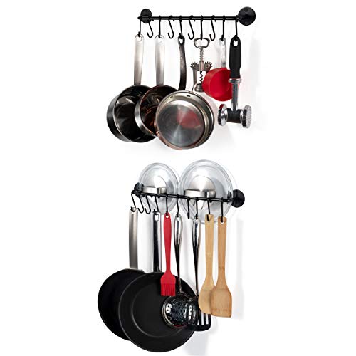Product Cover Wallniture Kitchen Cookware Organizer Rod with Hooks Painted Steel Black 16 Inch Set of 2