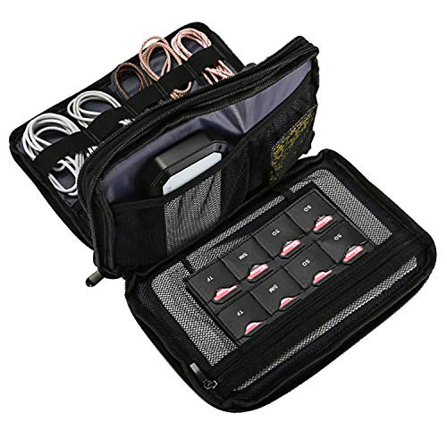 Product Cover Procase Travel Gadget Organizer Bag, Portable Tech Gear Electronics Accessories Storage Carrying Pouch for Cords USB Cables SD Cards MP3 Player Hard Drive Power Bank -Black