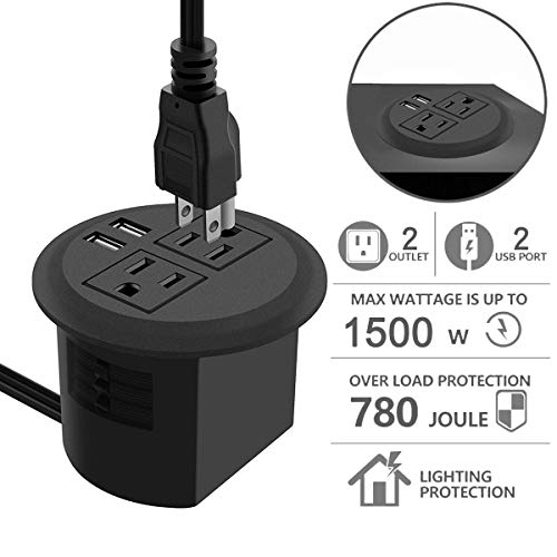 Product Cover Desktop Power Grommet with USB,Recessed Power Socket with 2 AC Outlets and 2 USB Charging Ports. Desk Grommet Outlet 3in Hole,for Kitchen Table/Conference Room Outlet
