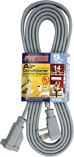 Product Cover POWTECH Heavy duty 9 FT Air Conditioner and Major Appliance Extension Cord UL Listed 14 Gauge, 125V, 15 Amps, 1875 Watts GROUNDED 3-PRONGED CORD