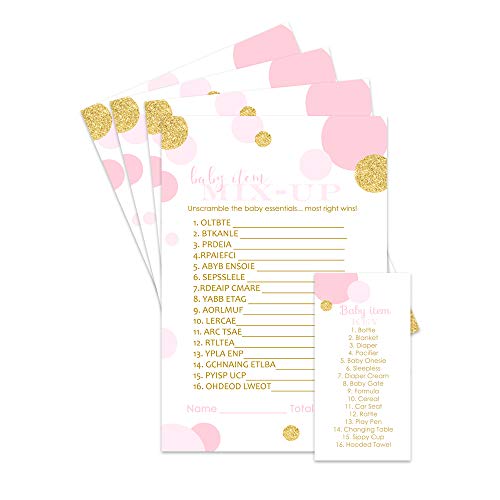 Product Cover Paper Clever Party Pink and Gold Baby Shower Word Scramble Game - 25 Pack