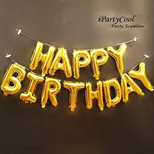 Product Cover Happy Birthday Balloons,Aluminum Foil Banner Balloons for Birthday Party Decorations and Supplies -Gold