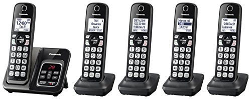 Product Cover PANASONIC Expandable Cordless Phone System with Call Block and Answering Machine - 5 Cordless Handsets - KX-TGD535M (Metallic Black)