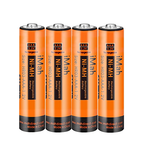 Product Cover iMah AAA Rechargeable Batteries 1.2V 750mAh Ni-MH, Also Compatible with Panasonic Cordless Phone Battery 1.2V 550mAh HHR-55AAABU, 750mAh HHR-75AAA/B and 400mAh BK40AAABU, Outdoor Solar Lights, 4-Pack