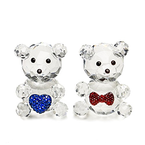 Product Cover H&D HYALINE & DORA 2pcs Crystal Baby Bear Figurine Collection Animal Paperweight Table Centerpiece