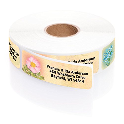 Product Cover Antique Floral Designer Assorted Rolled Address Labels with Elegant Plastic Dispenser