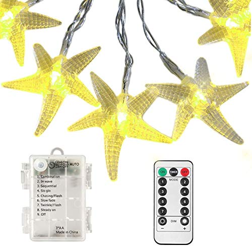 Product Cover echosari [Remote & Timer] 11 Feet 30 LED Starfish Shaped Battery Operated LED Fairy String Lights Indoor & Outdoor Used for Garden, Christmas, Party, Wedding, New Year Decorations (Warm White)