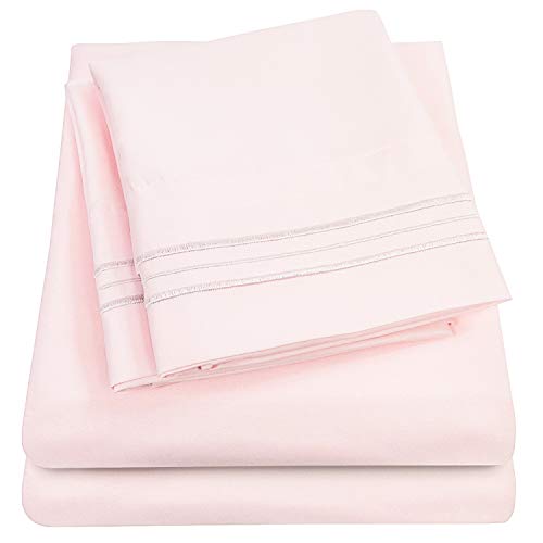 Product Cover 1500 Supreme Collection Extra Soft Queen Sheets Set, Pale Pink - Luxury Bed Sheets Set with Deep Pocket Wrinkle Free Hypoallergenic Bedding, Over 40 Colors, Queen Size, Pale Pink