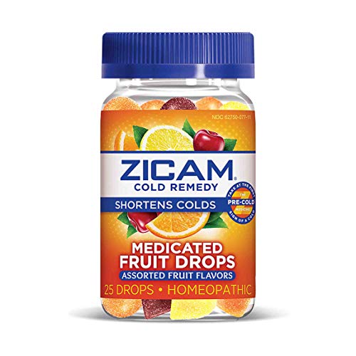 Product Cover Zicam Cold Remedy Medicated Fruit Drops Homeopathic Medicine for Shortening Colds, Assorted Fruits, 25 Drops