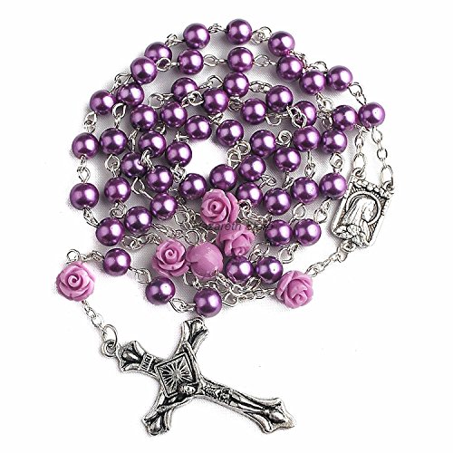 Product Cover Catholic Purple Pearl Beads Rosary Necklace 6pcs Our Rose Lourdes Medal & Cross NS