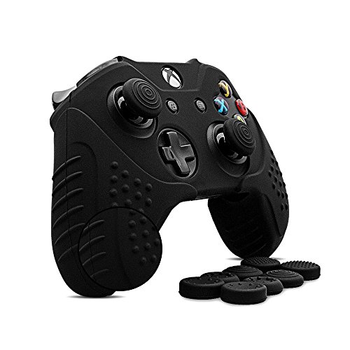 Product Cover CHINFAI Xbox One Controller Silicone Skin Case Anti-slip Protective Grip Cover for Xbox 1 with Thumbstick Caps Set (Black)