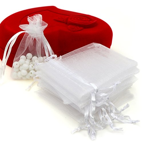 Product Cover Akstore 100pcs 3.6x4.8''(9x12cm) Organza Gift Bags, Drawstring Pouches Jewelry Party Wedding Favor Gift Bags,Candy Bags. (White)