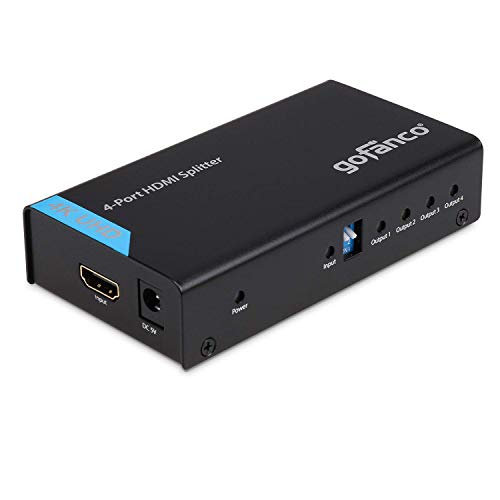 Product Cover gofanco 4 Port HDMI to HDMI Splitter 4K 1 in 4 Out HDMI Signal Distributor with 4 EDID Modes, Supports up to Ultra HD 4K @30Hz,3D, Compliant with HDMI 2.0, HDCP 1.4