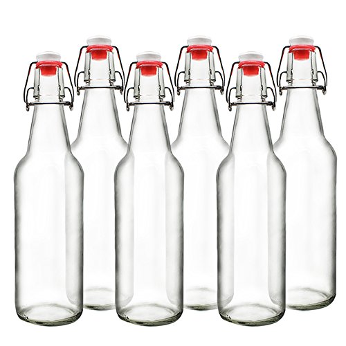 Product Cover YEBODA Clear Glass Beer Bottles for Home Brewing with Easy Wire Swing Cap & Airtight Silicone Seal 16 oz- Case of 6