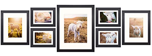 Product Cover Frametory, Gallery Wall Frame Collection,Set of 7,Black Photo Frame with Ivory Color Mat & Real Glass
