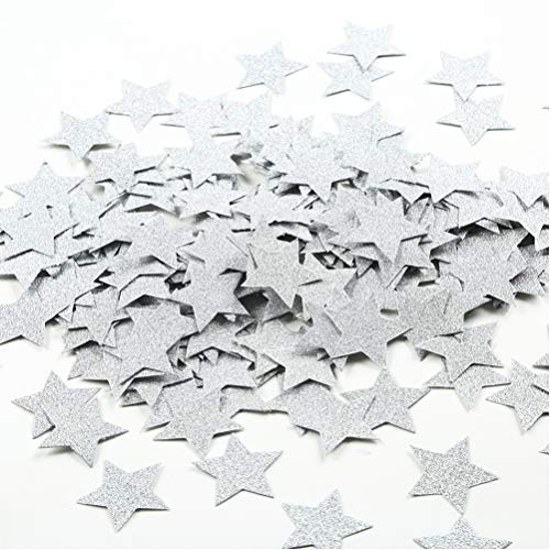 Product Cover MOWO Glitter Star Paper Confetti Wedding Party Decor and Table Decor 1.2'' in Diameter (silver glitter,200pc)