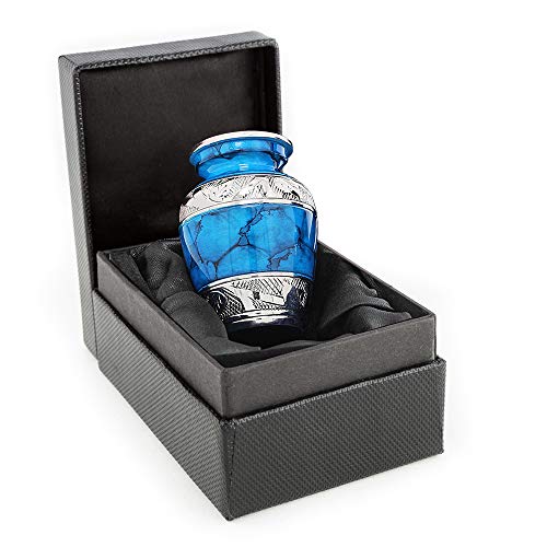 Product Cover Forever Remembered Blue Small Mini Cremation Keepsake Urn for Human Ashes - Qnty 1 - Beautiful and Timeless Find Comfort Everytime You Look at This High Quality Urn - with Case