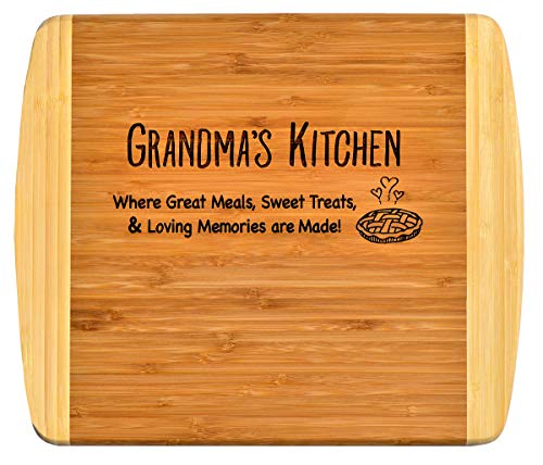 Product Cover GRANDMA GIFT - Engraved 2-Tone Bamboo Cutting Board - 2-Sided Kitchen Design One Side For Decor Reverse Side For Usage Grandma Birthday Mothers Day Christmas Gift Best Grandma Ever (11 1/2 x 13 1/2)