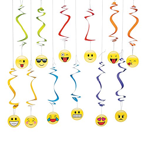 Product Cover Fun Express Emoji Hanging Swirls Party Decoration - 12 Pieces