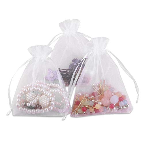 Product Cover Foxnovo 100 Pack 9x12cm Organza Drawstring Gift Bags, Wedding Favor Bags (White)