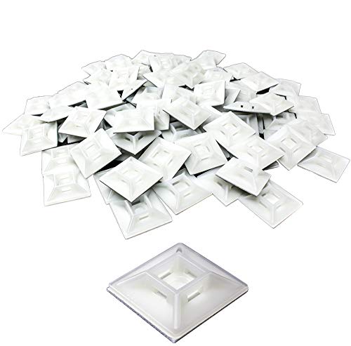 Product Cover Large, Premium Zip Tie Adhesive-Backed Mounts 100 Pack by Nova Supply. Pro-Grade, UV White Cable Tie Bases: 1.1 in x 1.1 in. Screw-Hole Anchor Point Gives High-Strength Durability for Long-Term Use