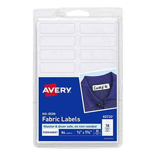Product Cover Avery No-Iron Fabric Labels, Washer & Dryer Safe, Handwrite, 1/2 x 1-3/4 Pack of 54 (40720)