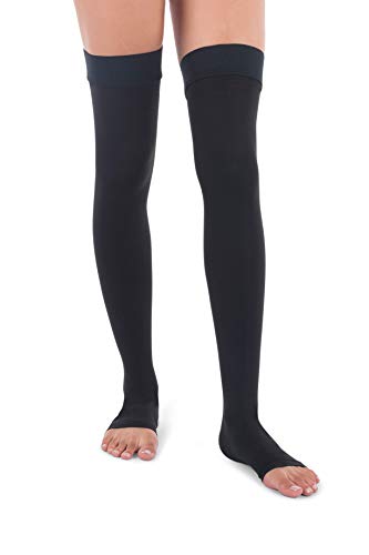 Product Cover Jomi Compression, Unisex, Thigh High Collection, 20-30mmHg Surgical Weight Open Toe 241 (Medium, Black)