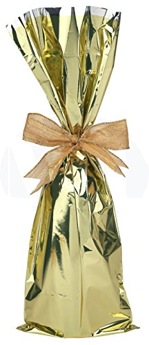 Product Cover Metallic Mylar Wine Gold Gift Bags for Bottles by MT Products-Sparkle Look- Great for a Wine Pull - Made in The USA (25 Pieces)
