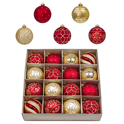 Product Cover Valery Madelyn 16ct 80mm Luxury Red and Gold Shatterproof Christmas Ball Ornaments Decoration,Themed with Tree Skirt(Not Included)